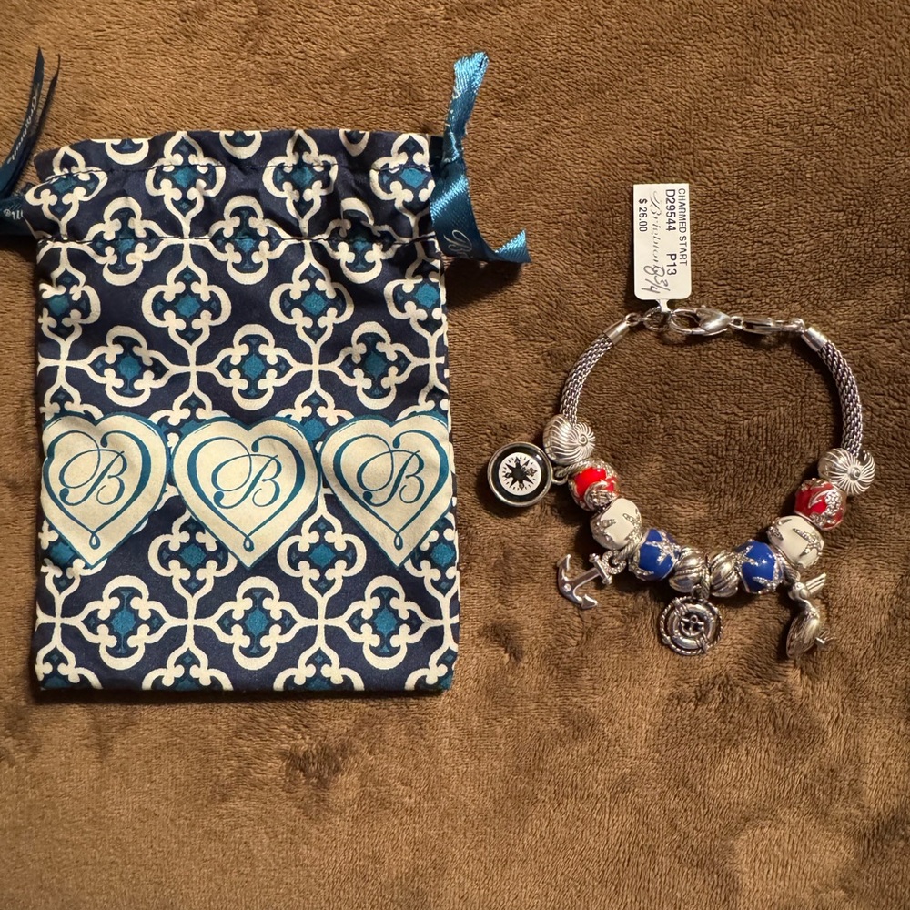 Blue and Silver Charm Bracelet with Pouch
